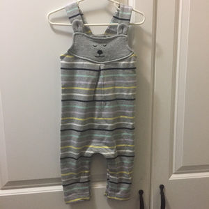 NWT Hanna Andersson Striped Bear Overalls 12-18 M